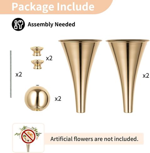 NUPTIO Gold Vases for Centerpieces Wedding - 2 Pcs 26 inch Tall Metal Flower Vase Flowers Stand - Elegant Bulk Weddings Decoration Table Trumpet Centerpiece for Tables in Saudi Arabia