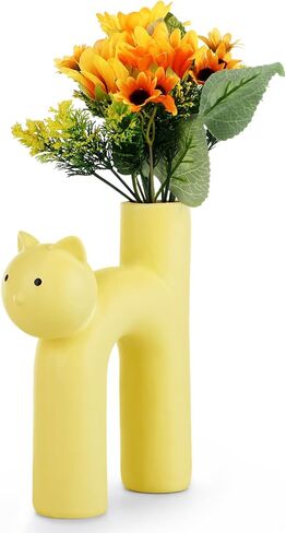 Pink Cat Shaped Ceramic Vase, Kitty Decorative Vase, Floral Kitty Vase Decor, Cat Table Centerpiece, Cute U-Shaped Tube Vase for Home Living Room Office Bedroom (Pink) in Saudi Arabia
