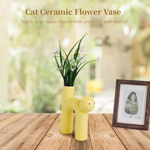 Pink Cat Shaped Ceramic Vase, Kitty Decorative Vase, Floral Kitty Vase Decor, Cat Table Centerpiece, Cute U-Shaped Tube Vase for Home Living Room Office Bedroom (Pink) in Saudi Arabia