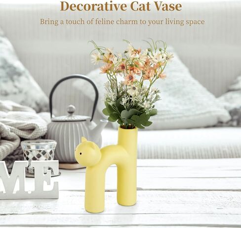 Pink Cat Shaped Ceramic Vase, Kitty Decorative Vase, Floral Kitty Vase Decor, Cat Table Centerpiece, Cute U-Shaped Tube Vase for Home Living Room Office Bedroom (Pink) in Saudi Arabia