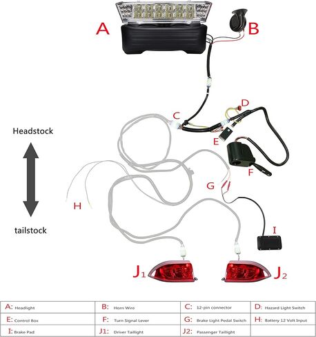 طقم إضاءة فاخر لعربة الجولف 10L0L لسيارة النادي السابقة، المصابيح الأمامية مع زر بوق مفتاح إشارة الانعطاف، ولوحة تبديل ضوء الفرامل in Kuwait