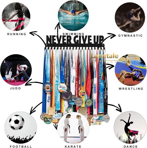 Medal Hanger Holder Display Rack Award Ribbon Organizer for Race,Running,Soccer,Gymnastic,Wrestling,Upgraded Hooks Easy Install Easy to Use Common Slogans normal font in Saudi Arabia