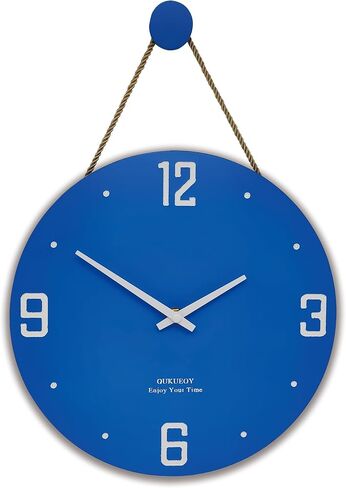 Qukueoy 12 Inch Wood Engraved Modern Wall Clocks Rope Hanging, Decorative Silent Clock for Home Living Room Bedroom Kitchen,Natural Wood Texture,Minimalist in Saudi Arabia