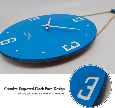 Qukueoy 12 Inch Wood Engraved Modern Wall Clocks Rope Hanging, Decorative Silent Clock for Home Living Room Bedroom Kitchen,Natural Wood Texture,Minimalist in Saudi Arabia