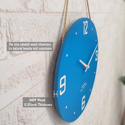 Qukueoy 12 Inch Wood Engraved Modern Wall Clocks Rope Hanging, Decorative Silent Clock for Home Living Room Bedroom Kitchen,Natural Wood Texture,Minimalist in Saudi Arabia