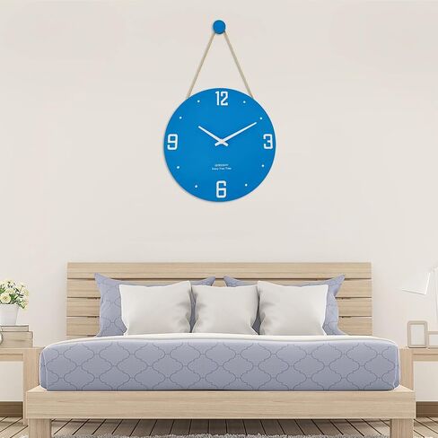 Qukueoy 12 Inch Wood Engraved Modern Wall Clocks Rope Hanging, Decorative Silent Clock for Home Living Room Bedroom Kitchen,Natural Wood Texture,Minimalist in Saudi Arabia