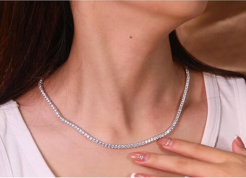 Tennis Necklaces for Women|3MM Simulate Diamond Tennis Chain|4-Prong-Setting CZ|18k White/Yellow Gold Plated|Size 16-22 Inches in Saudi Arabia