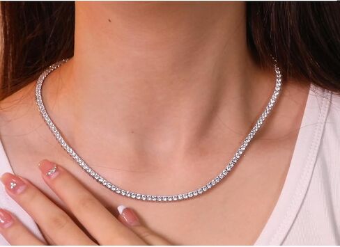 Tennis Necklaces for Women|3MM Simulate Diamond Tennis Chain|4-Prong-Setting CZ|18k White/Yellow Gold Plated|Size 16-22 Inches in Saudi Arabia