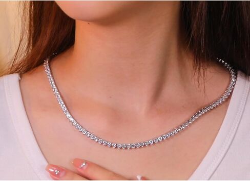 قلادات التنس للنساء|سلسلة تنس ألماس محاكاة 4 مم|3-Prong-Setting CZ|18 قيراط مطلي بالذهب الأبيض/الأصفر|الحجم 16-22 بوصة in Kuwait