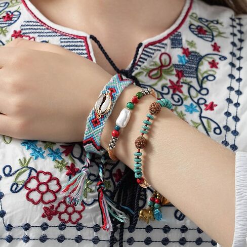 أساور بوهيمية مصنوعة يدويًا للنساء والرجال، جديلة قابلة للتكديس مع صدفة in Kuwait