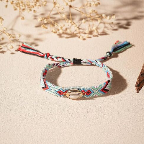 أساور بوهيمية مصنوعة يدويًا للنساء والرجال، جديلة قابلة للتكديس مع صدفة in Kuwait