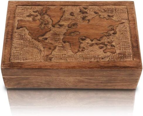Great Birthday Gift Ideas Handmade Decorative World Map Wooden Jewelry Box Treasure Box Jewelry Organizer Keepsake Box Treasure Chest Trinket Holder Lock Box Watch Box (Natural Finish) in Saudi Arabia