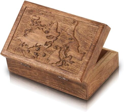 Great Birthday Gift Ideas Handmade Decorative World Map Wooden Jewelry Box Treasure Box Jewelry Organizer Keepsake Box Treasure Chest Trinket Holder Lock Box Watch Box (Natural Finish) in Saudi Arabia