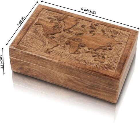 Great Birthday Gift Ideas Handmade Decorative World Map Wooden Jewelry Box Treasure Box Jewelry Organizer Keepsake Box Treasure Chest Trinket Holder Lock Box Watch Box (Natural Finish) in Saudi Arabia
