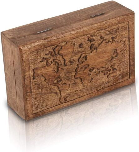 Great Birthday Gift Ideas Handmade Decorative World Map Wooden Jewelry Box Treasure Box Jewelry Organizer Keepsake Box Treasure Chest Trinket Holder Lock Box Watch Box (Natural Finish) in Saudi Arabia