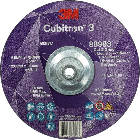 3M Cubitron 3 Cut and Grind Wheel, 90012, 36+, T27, 4 in x 5/32 in x 3/8 in, Pack of 10, ANSI, Longer Life, Faster Cut, Back-Gouging, Fillet Weld Removal, Cutting, Grinding in Saudi Arabia