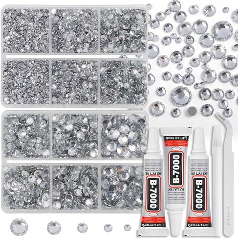 Resin Rhinestones Kit for Crafts,7100 pcs Light Pink AB Jelly Flatback Rhinestones Mixed 5 Size 2mm-6mm with B7000 Glue Tweezers and Wax Pencil for Fabric Tumblers and Clothes in Saudi Arabia