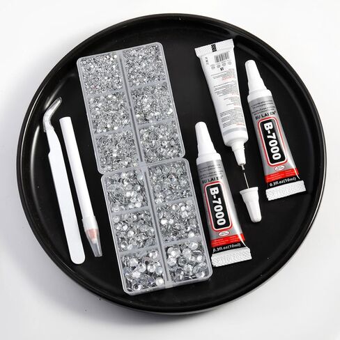 Resin Rhinestones Kit for Crafts,7100 pcs Light Pink AB Jelly Flatback Rhinestones Mixed 5 Size 2mm-6mm with B7000 Glue Tweezers and Wax Pencil for Fabric Tumblers and Clothes in Saudi Arabia