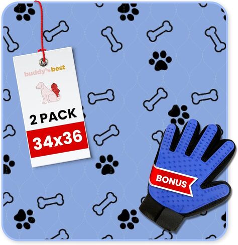 Buddy's Best Washable Pee Pads for Dogs - Medium (24"x36") - Non-Slip, Ultra-Absorbency, Perfect for Training, Whelping, Incontinence - Bonus Grooming Glove - (Pack of 4) in Saudi Arabia