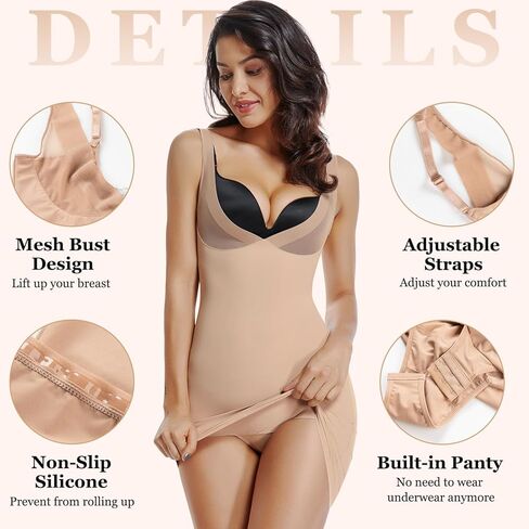 JOYSHAPER حريمي زلات كاملة تحت الفستان، رقبة على شكل حرف V، تحكم في البطن، ملابس تنحيف الجسم in Kuwait