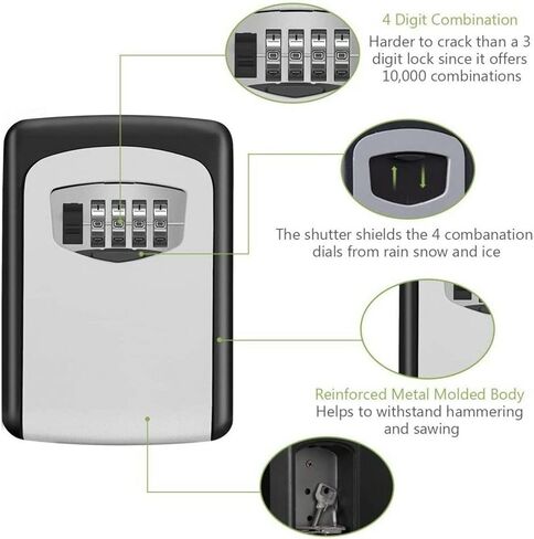 JacobsParts 4 Digit Combination Security Key Lock Box Waterproof Key Storage Lockbox Wall Mount 6 Key Extra Large Capacity for House Key, Car Key, ID Card in Kuwait