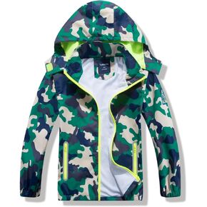 Boys Rain Jacket with Detachable Hood Lightweight Raincoats for Kids