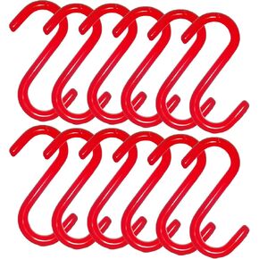6 Pieces 3" inch Red Vinyl Coated S Shaped Hooks for Hanging Kitchen Rack