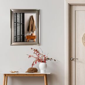 Head West Brushed Nickel Bathroom Vanity Mirror - Beveled Oil Rubbed Framed Decorative Mirrors for Wall Decor, Rectangle Bathroom Mirrors for Over Sink, Bedroom, Entryway, Living Room, Hallway 26x32