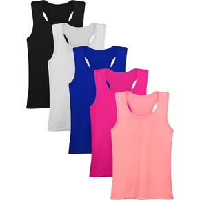 5 Pack Girls Active Dry Fit Tank Top Big Girls Sleeveless Racerback Girls Dance Tank Tops for Gymnastics