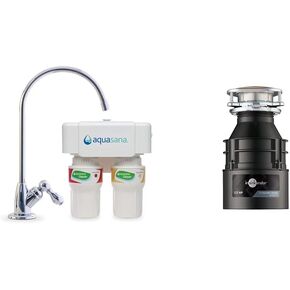 Aquasana 3-Stage Max Flow Claryum Under Sink Water Filter System - Kitchen Counter Claryum Filtration - Filters 99% Of Chlorine - Brushed Nickel Faucet - AQ-5300+.55 , White in Kuwait