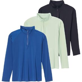 Real Essentials 3 Pack: Women's 1/4 Zip Rash Guard Long Sleeve Swim Shirt UPF Sun Protection UV Surf Tops