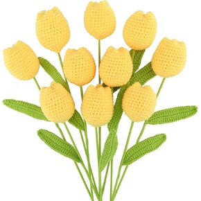 Veryhome Artificial Flowers Crochet Flowers Completed Handmade Rose for Home Decoration and Valentine's Day Mother's Day Birthday Wedding Gift,10Pcs Yellow