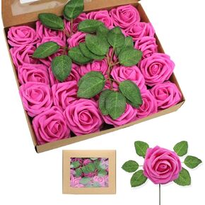 Artificial Roses Flowers 50pcs Real Looking Foam Fake Roses with Stems for DIY Wedding Bouquets Bridal Shower Centerpieces Party Decorations (50, White)
