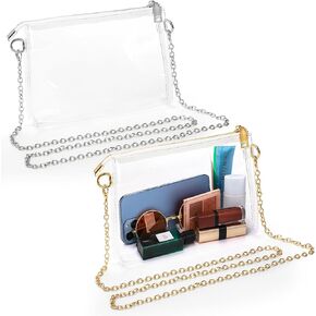 عبوتان من المحفظة الشفافة للنساء، حقيبة كروس شفافة للحفلات الموسيقية، معتمدة من الاستاد، حقيبة شفافة مع سلسلة قابلة للتعديل وسحاب للحفلات الرياضية in Kuwait