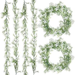 1 Pcs Artificial Baby Breath Flower Vines 5.9ft Faux Hanging Gypsophila Greenery Garland Vines Fake Bulk Baby Breath Garland for Wedding Party Home Table Backdrop Wall Decor(White)