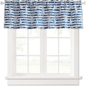 Kitchen Valances for Small Windows 54" x 15" Nautical Ocean Animal Window Valances for Kitchen Living Room Bathroom, Rod Pocket, Navy