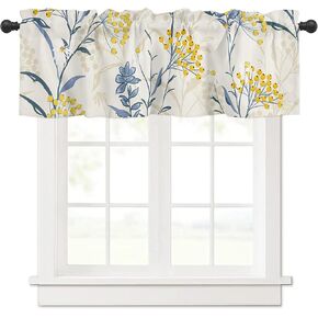 Floral Curtain Valance Window Treatment Vintage Floral Plant Summer Flowers Yellow Blue Decorative Rod Pocket Short Window Valance for Kitchen Windows Living Room Bathroom 42 x 18 Inch,1 Panel