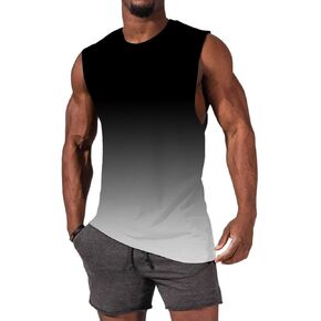 Mens Gradient Shirts Sleeveless Dry Fit Tank Tops Loose Fit Crew Neck Workout Fittness Shirts