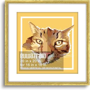 20x20 Frame - Single Frame, Ornate Gold 20x20 Picture Frame Matted to 16x16, Or 20 x 20 Frame without Mats for Artwork, Puzzles, Photos and Movie Posters