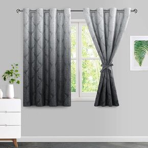 JIUZHEN Damask Ombre Blackout Curtains for Bedroom – Thermal Insulated, Energy Saving & Noise Reducing Gradient Grommet Curtains for Living Room, Black, W 42 x L 54 Inch, Set of 2 Panels with Tiebacks