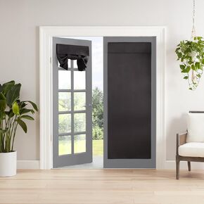 Eclipse Braylon Solid Blackout French Door Panel, 40 in Long x 26 in Wide Door Curtain, Thermal Light Blocking Door Curtains for Door Window, French Door Curtain for Privacy, Black