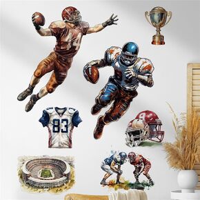 WAFT YEARN Football Player Wall Decal Football Themes Wall Sticker Art Wall Clings Vinyl Stickers for Nursery Kid's Room School Living Room TV Background Decoration Murals (Football Player 2)