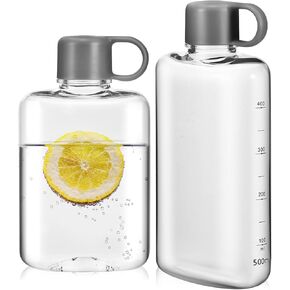 Kisangel 2pcs Clear Reusable Slim Flat Water Bottle Flat Portable Travel Mug Handbag Slim Cold Flask for Camping Fitness Cycling(360ML+500ML, 1pc Each)