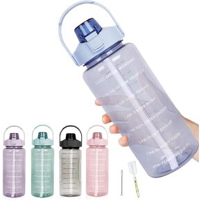 Motivational Water Bottles for Sport/Fitness/Camping,Water Bottles with Straw & Time Marker & Handle & 2 Pcs Brushes,BPA Free/Leakproof in Kuwait