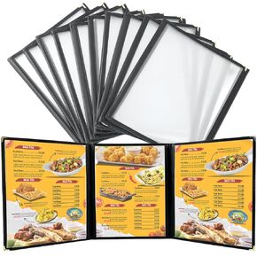 Menu Covers 10PCS 8.5 x 11 | Transparent Restaurant Recipe Menu Covers for Kitchen, Drink, Wine Menu Covers Black (2 Page, 4 View)