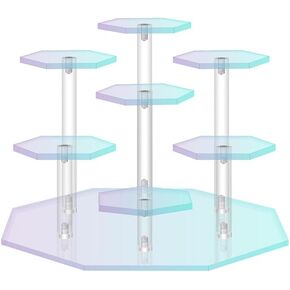 Acrylic Riser Display Stand, Rainbow Colour 7Cavity Display Stand Shelf for Cupcakes, Figures, Perfume, Cosmetics Display and Storage
