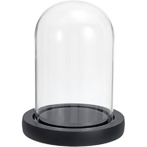 PATIKIL 6.3"x3.9" Clear Cloche Glass Dome, Glass Bell Jar Display Case Tabletop Centerpiece with Black Wooden Base for Christmas Home Decor