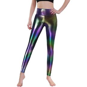 Girls Metallic Leggings Shiny Mystique Stretch Dance Pants Running Active Tights for Kids Youth Teen