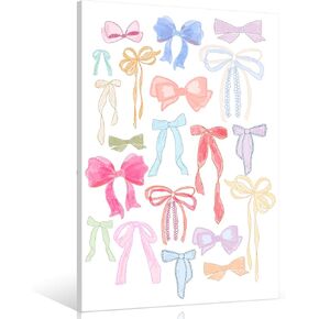 zphvaqd Trendy Canvas Wall Art，Print Millenial Bow Pictures，Preppy Posters, Coastal Christmas Decor for Bedroom Living Room 12 x 16 in Unframed