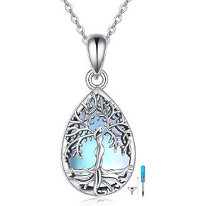 ONEFINITY Tree of Life Urn Necklace for Ashes Sterling Silver Moonstone Cremation Necklace for Ashes Keepsake Memory Jewelry for Women